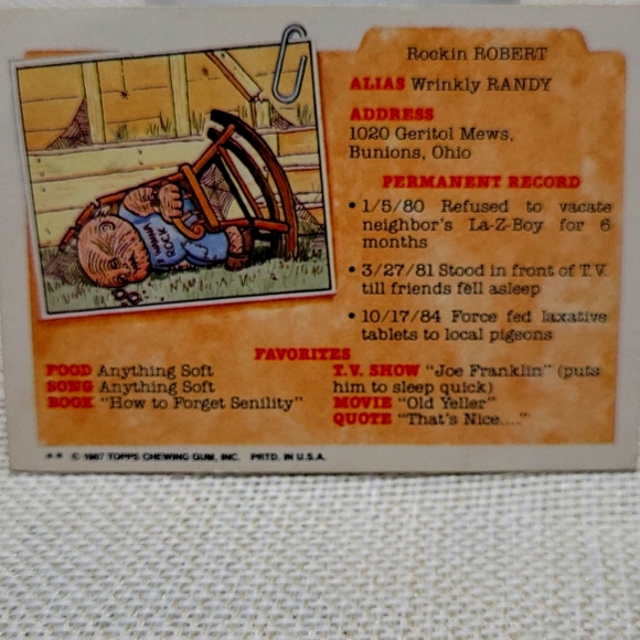 1987 Topps Garbage Pail Kids Original Series 7 Rollin’ Roland 275b MINT - Picture 2 of 5